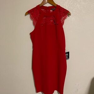 Express Red Lace Yoke Midi Dress